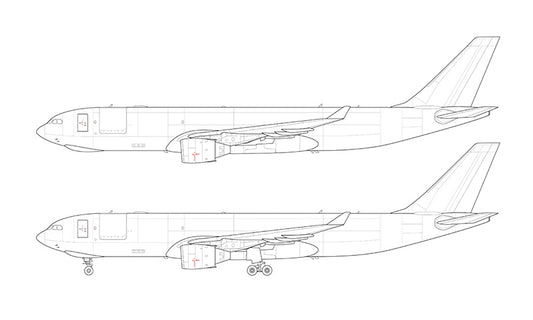 Airbus A330-200F with Pratt & Whitney engines line drawing