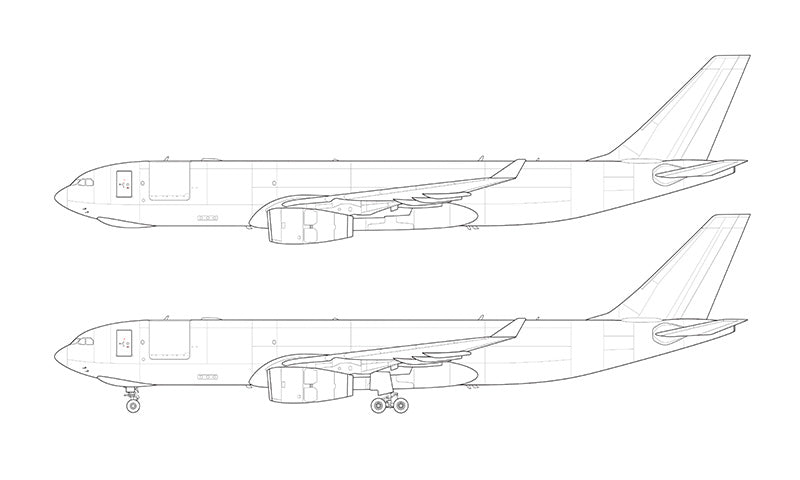 Airbus A330-200F with Rolls Royce engines line drawing