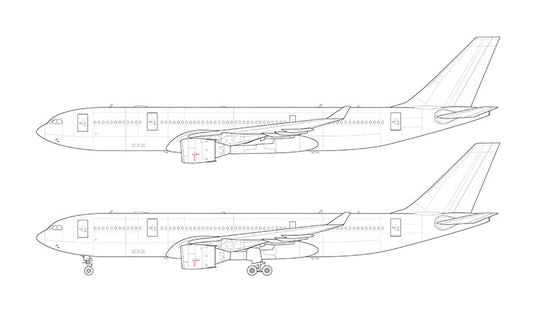 Airbus A330-200 with Pratt & Whitney engines line drawing