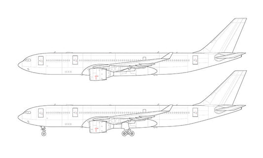 Airbus A330-200 with Pratt & Whitney engines line drawing